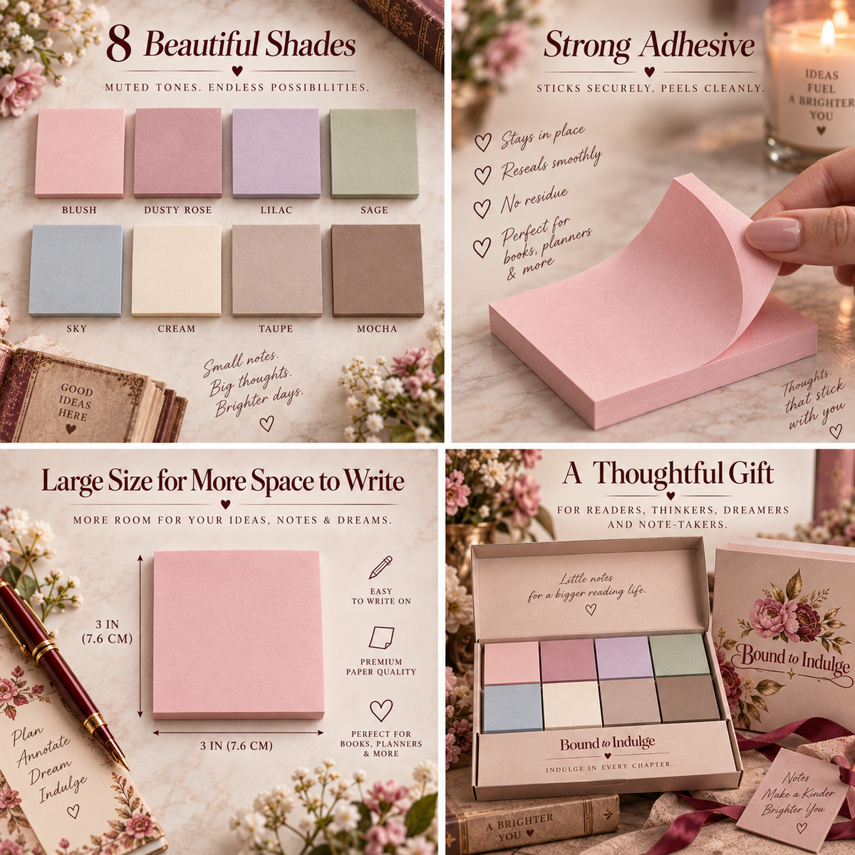 Muted Pastel Sticky Notes | Book Annotation Memo Pads