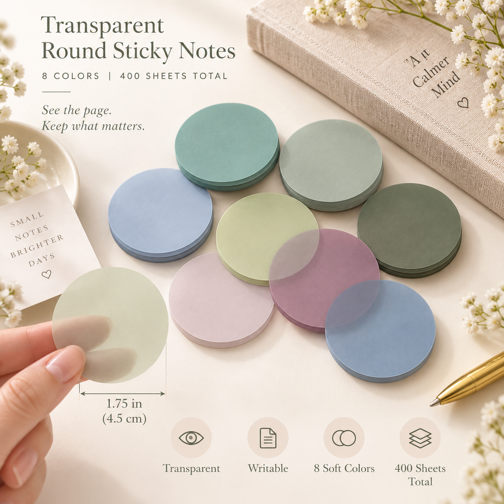 400-Piece Morandi Transparent Sticky Notes | Round Book Annotation Tabs