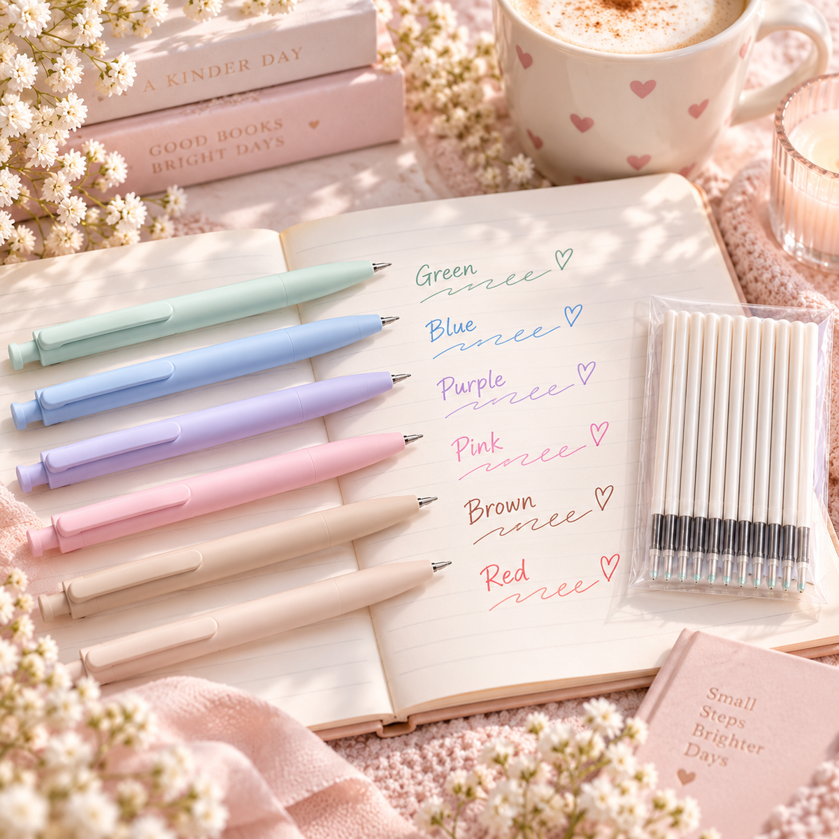 6-Piece Morandi Colored Gel Pen Set + 12 Refills | 0.5mm Fine Tip