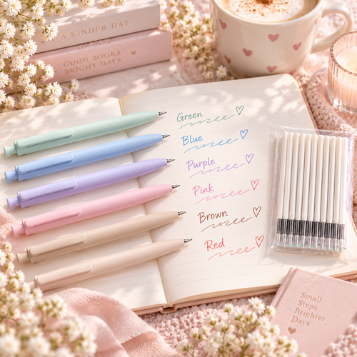 6-Piece Morandi Colored Gel Pen Set + 12 Refills | 0.5mm Fine Tip