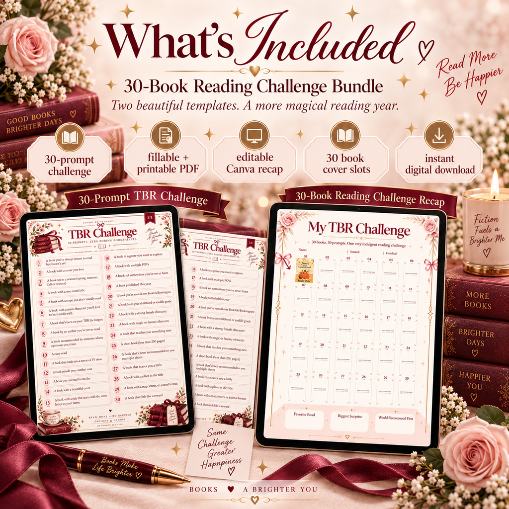 30-Book Reading Challenge Bundle | TBR Challenge + Editable Canva Recap