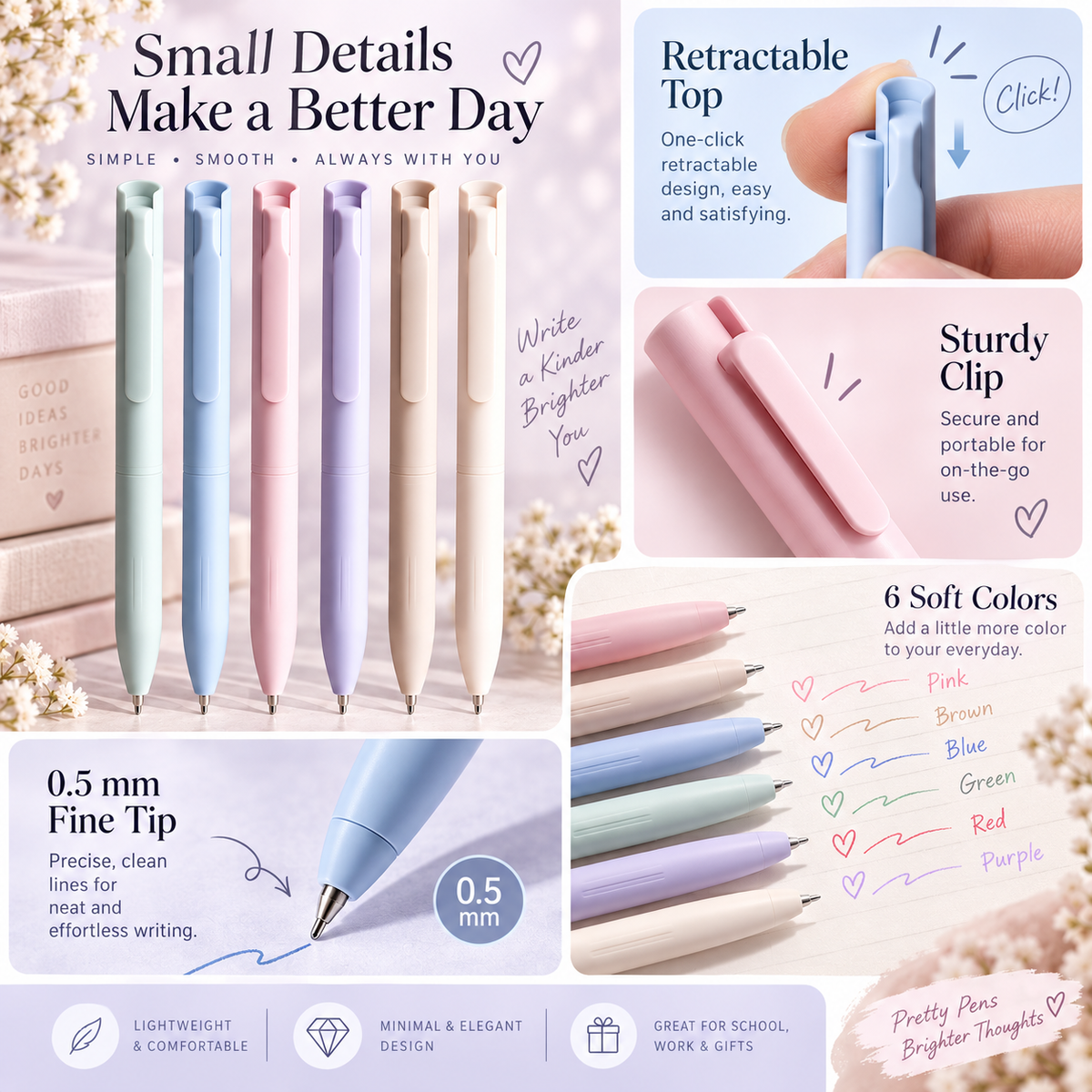 6-Piece Morandi Colored Gel Pen Set + 12 Refills | 0.5mm Fine Tip