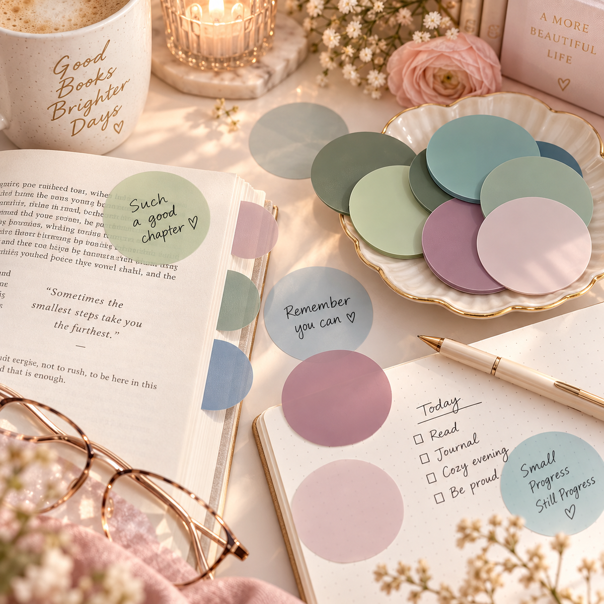400-Piece Morandi Transparent Sticky Notes | Round Book Annotation Tabs